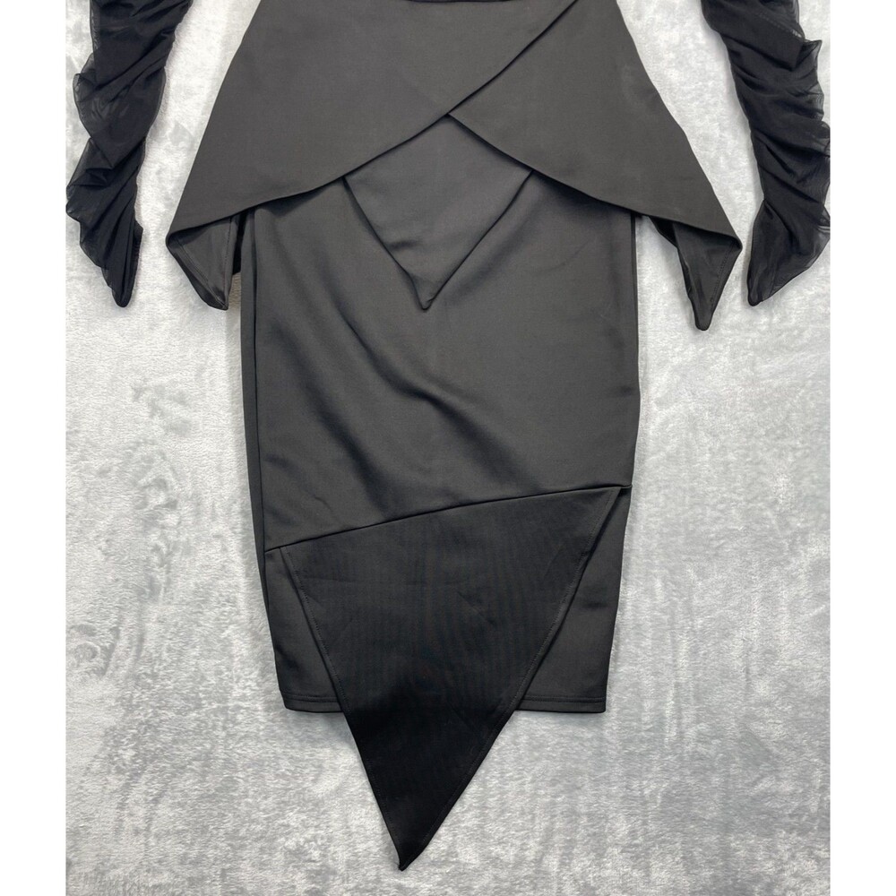 Black SMALL Ruched Sleeve Cocktail Dress high mock neck - Picture 2 of 9